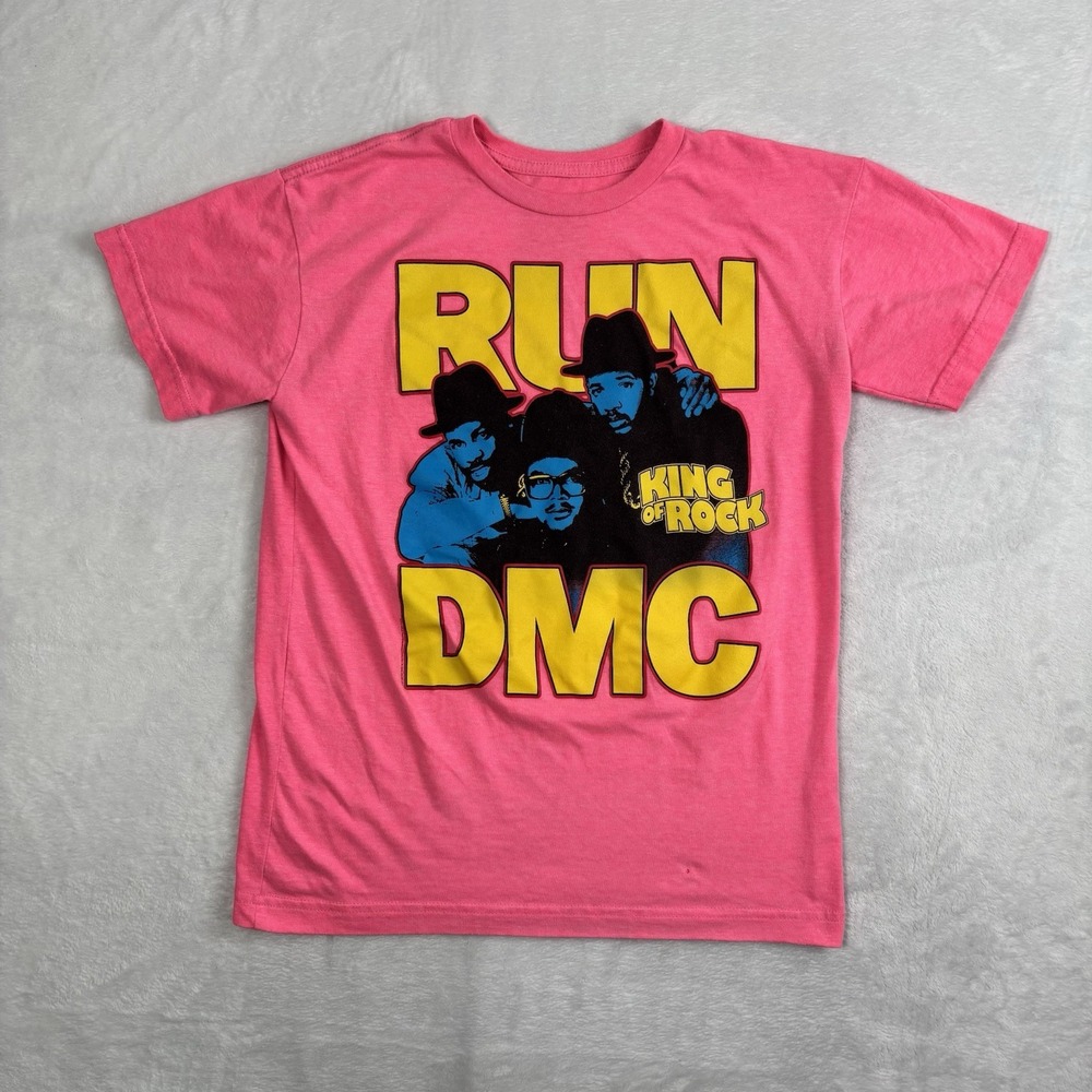 RUN DMC King Of Rock Rap Tee Hot Pink Graphic‎ Shirt Women's Small Stain